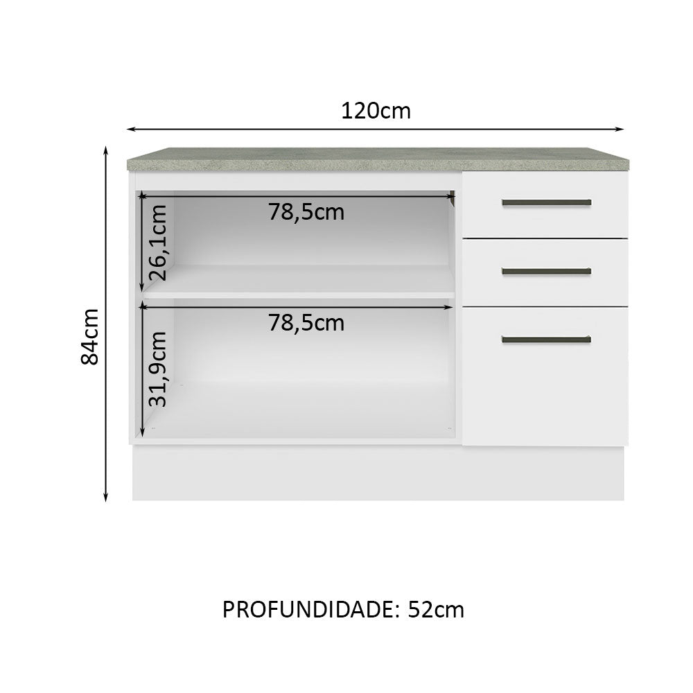 Mueble Inferior de Cocina Agata Blanco 120x84cm con Mesón y sin Estufa - MUEBLES INFERIORES DE COCINA | Bylmo