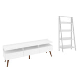 Combo Mueble de TV y Biblioteca Londres Blanco 221x140cm Para TV Hasta 65 Pulgadas con Ranuras para Cables - MUEBLES DE TV | Bylmo