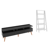 Combo Mueble de TV y Biblioteca Londres Negro y Blanco 221x140cm Para TV Hasta 65 Pulgadas con Ranuras para Cables - MUEBLES DE TV | Bylmo
