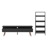 Combo Mueble de TV y Biblioteca Londres Negro 61x140cm Para TV Hasta 65 Pulgadas con Ranuras para Cables - MUEBLES DE TV | Bylmo