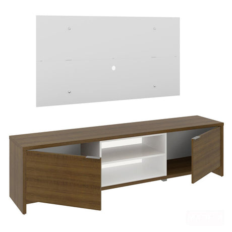 Combo Mueble y Panel de TV Metz Blanco y Marron 180x120cm Para TV Hasta 55 Pulgadas con Ranuras para Cables - MUEBLES DE TV | Bylmo