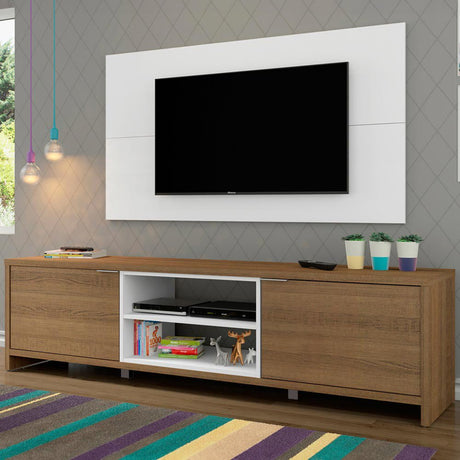 Combo Mueble y Panel de TV Metz Blanco y Marron 180x120cm Para TV Hasta 55 Pulgadas con Ranuras para Cables - MUEBLES DE TV | Bylmo