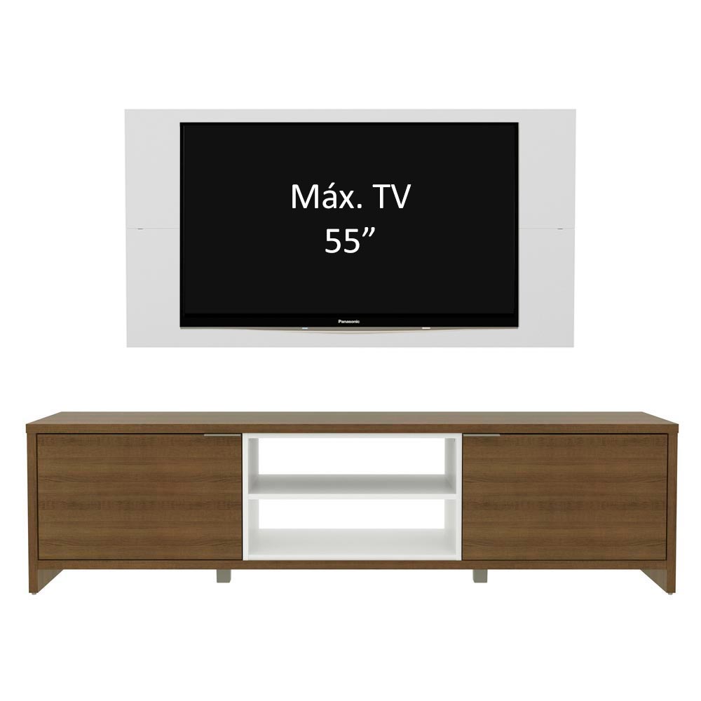 Combo Mueble y Panel de TV Metz Blanco y Marron 180x120cm Para TV Hasta 55 Pulgadas con Ranuras para Cables - MUEBLES DE TV | Bylmo
