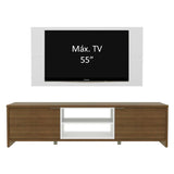 Combo Mueble y Panel de TV Metz Blanco y Marron 180x120cm Para TV Hasta 55 Pulgadas con Ranuras para Cables - MUEBLES DE TV | Bylmo