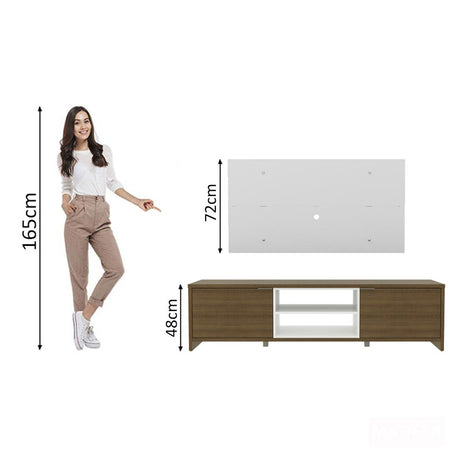 Combo Mueble y Panel de TV Metz Blanco y Marron 180x120cm Para TV Hasta 55 Pulgadas con Ranuras para Cables - MUEBLES DE TV | Bylmo