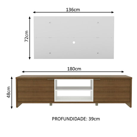 Combo Mueble y Panel de TV Metz Blanco y Marron 180x120cm Para TV Hasta 55 Pulgadas con Ranuras para Cables - MUEBLES DE TV | Bylmo