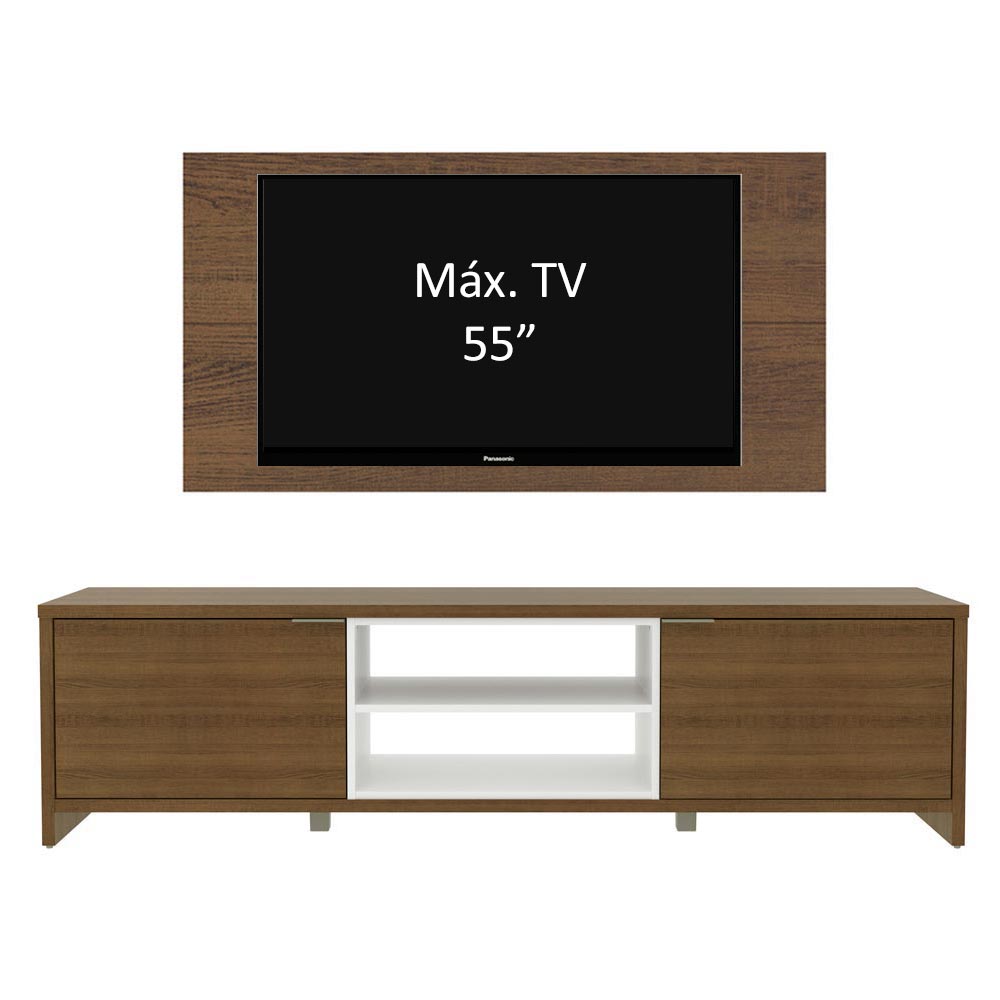 Combo Mueble y Panel de TV Metz Marron y Blanco 180x120cm Para TV Hasta 55 Pulgadas con Ranuras para Cables - MUEBLES DE TV | Bylmo