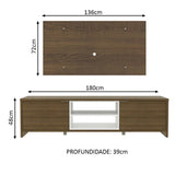 Combo Mueble y Panel de TV Metz Marron y Blanco 180x120cm Para TV Hasta 55 Pulgadas con Ranuras para Cables - MUEBLES DE TV | Bylmo