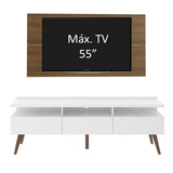 Combo Mueble y Panel de TV Londres Blanco y Marron 160x141cm Para TV Hasta 55 Pulgadas con Ranuras para Cables - MUEBLES DE TV | Bylmo