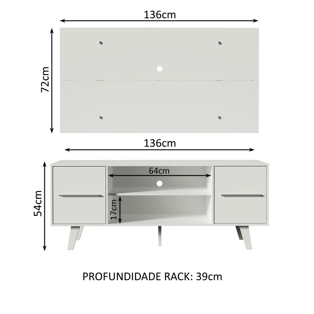 Combo Mueble y Panel de TV Copenhagen Blanco 136x126cm Para TV Hasta 55 Pulgadas con Ranuras para Cables - MUEBLES DE TV | Bylmo