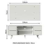 Combo Mueble y Panel de TV Copenhagen Blanco 136x126cm Para TV Hasta 55 Pulgadas con Ranuras para Cables - MUEBLES DE TV | Bylmo