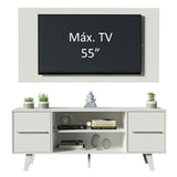 Combo Mueble y Panel de TV Copenhagen Blanco 136x126cm Para TV Hasta 55 Pulgadas con Ranuras para Cables - MUEBLES DE TV | Bylmo