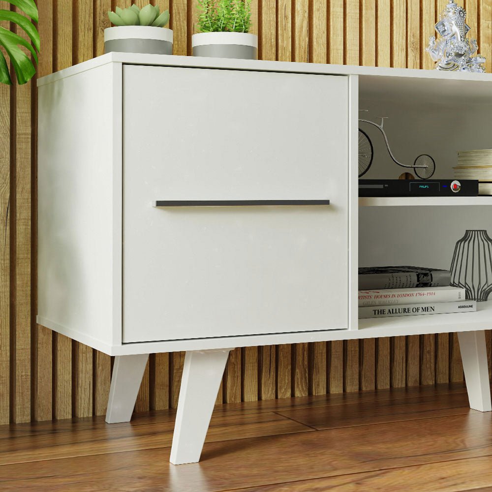 Combo Mueble y Panel de TV Copenhagen Blanco 136x126cm Para TV Hasta 55 Pulgadas con Ranuras para Cables - MUEBLES DE TV | Bylmo