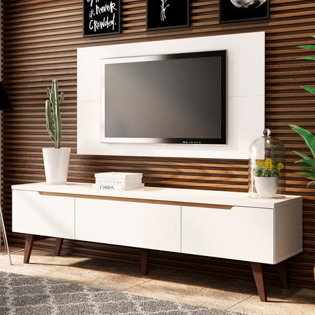 Combo Mueble y Panel de TV Reims Blanco 180x122cm Para TV Hasta 55 Pulgadas con Ranuras para Cables - MUEBLES DE TV | Bylmo