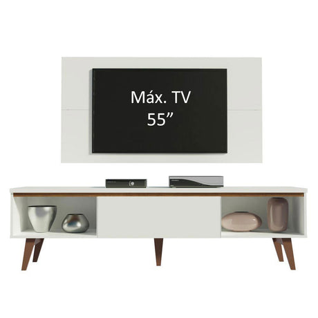 Combo Mueble y Panel de TV Reims Blanco 180x122cm Para TV Hasta 55 Pulgadas con Ranuras para Cables - MUEBLES DE TV | Bylmo