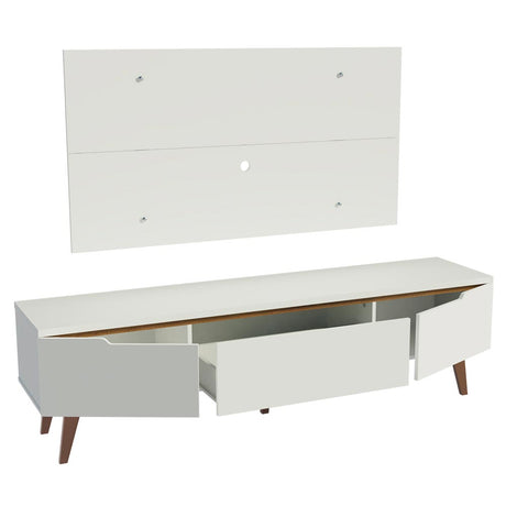 Combo Mueble y Panel de TV Reims Blanco 180x122cm Para TV Hasta 55 Pulgadas con Ranuras para Cables - MUEBLES DE TV | Bylmo