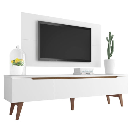 Combo Mueble y Panel de TV Reims Blanco 180x122cm Para TV Hasta 55 Pulgadas con Ranuras para Cables - MUEBLES DE TV | Bylmo