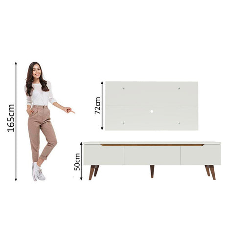 Combo Mueble y Panel de TV Reims Blanco 180x122cm Para TV Hasta 55 Pulgadas con Ranuras para Cables - MUEBLES DE TV | Bylmo
