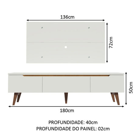 Combo Mueble y Panel de TV Reims Blanco 180x122cm Para TV Hasta 55 Pulgadas con Ranuras para Cables - MUEBLES DE TV | Bylmo