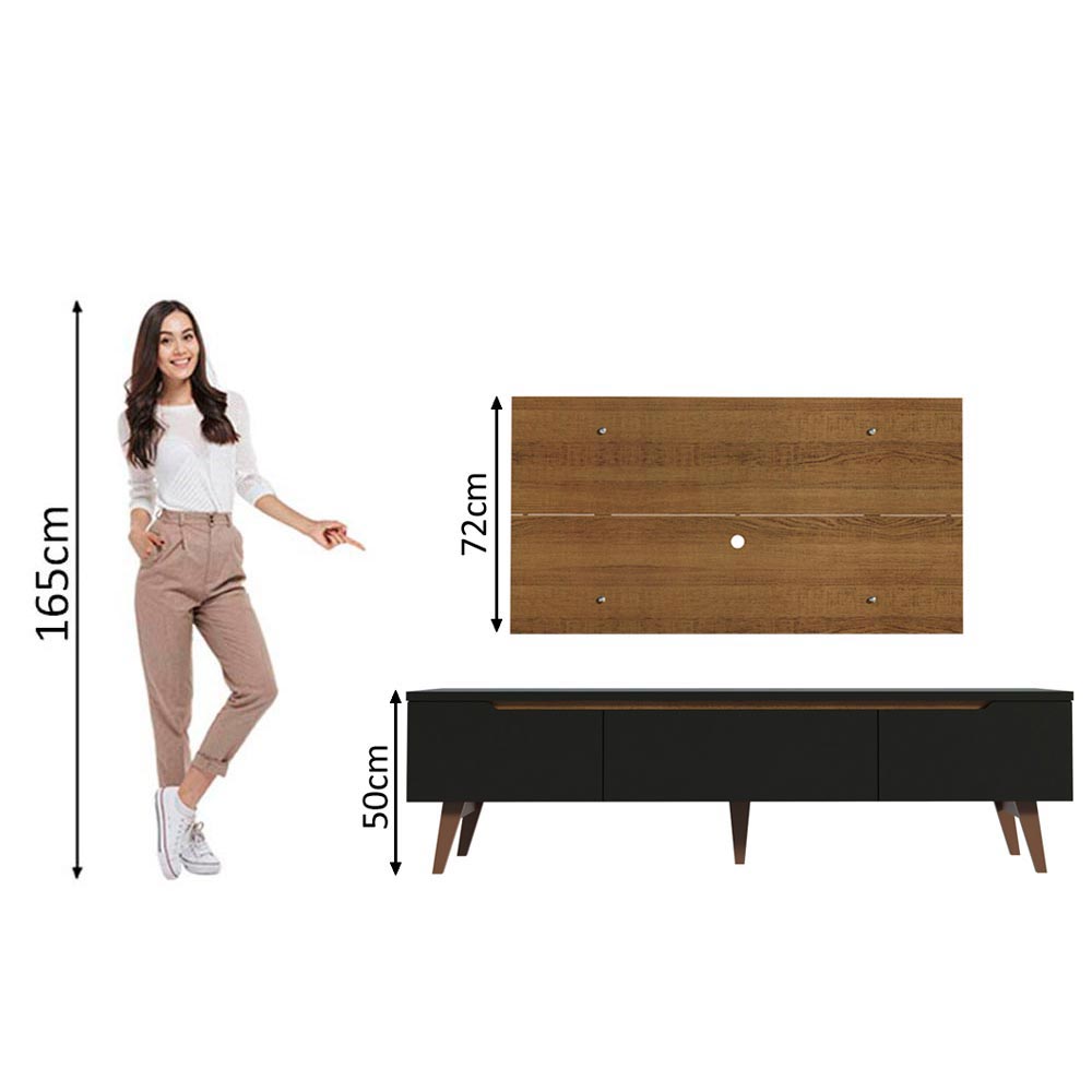 Combo Mueble y Panel de TV Reims Marron y Negro 180x122cm Para TV Hasta 55 Pulgadas con Ranuras para Cables - MUEBLES DE TV | Bylmo