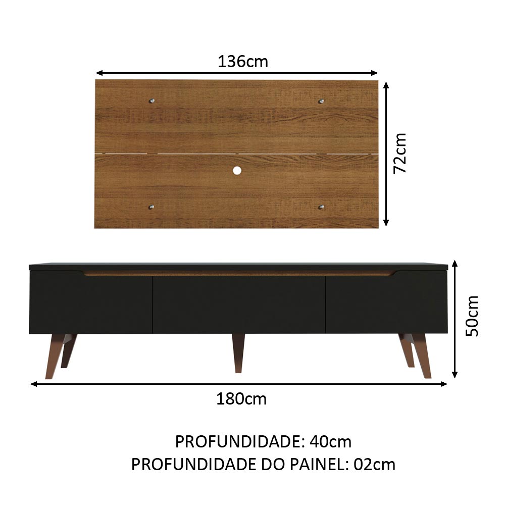 Combo Mueble y Panel de TV Reims Marron y Negro 180x122cm Para TV Hasta 55 Pulgadas con Ranuras para Cables - MUEBLES DE TV | Bylmo