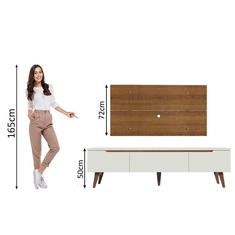 Combo Mueble y Panel de TV Reims Blanco y Marron 180x122cm Para TV Hasta 55 Pulgadas con Ranuras para Cables - MUEBLES DE TV | Bylmo