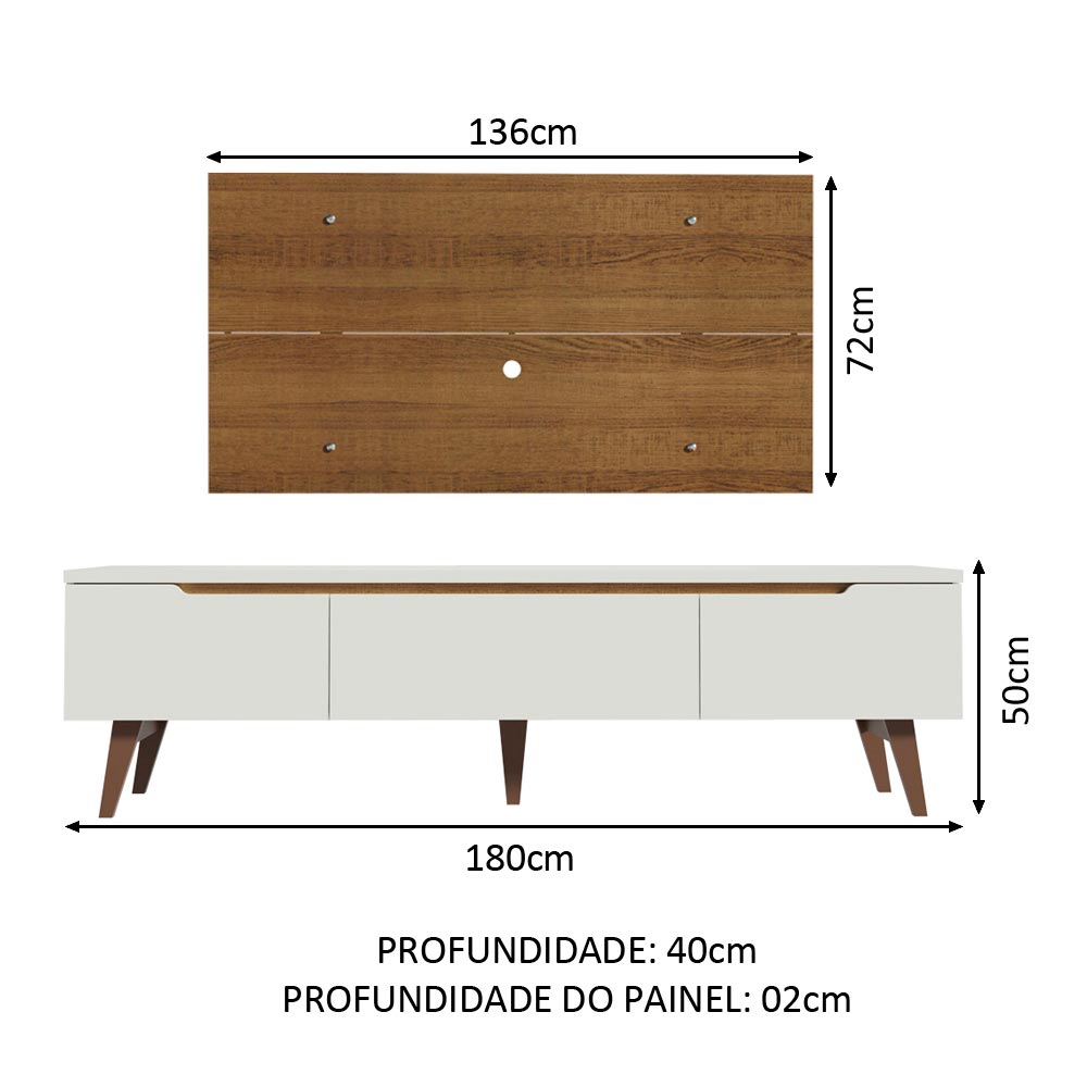 Combo Mueble y Panel de TV Reims Blanco y Marron 180x122cm Para TV Hasta 55 Pulgadas con Ranuras para Cables - MUEBLES DE TV | Bylmo