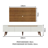 Combo Mueble y Panel de TV Reims Blanco y Marron 180x122cm Para TV Hasta 55 Pulgadas con Ranuras para Cables - MUEBLES DE TV | Bylmo