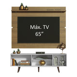 Combo Mueble y Panel de TV Cairo Blanco y Marron 160x191cm Para TV Hasta 65 Pulgadas con Ranuras para Cables - MUEBLES DE TV | Bylmo
