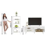Combo Mueble de TV y Biblioteca Udine Blanco 150x58cm Para TV Hasta 65 Pulgadas con Ranuras para Cables - MUEBLES DE TV | Bylmo