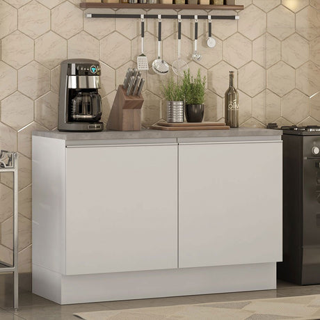 Mueble Inferior de Cocina Glamy Blanco 120x84cm con Mesón de Madera y sin Estufa con 3 Entrepaños - MUEBLES INFERIORES DE COCINA | Bylmo