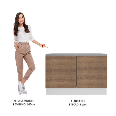 Mueble Inferior de Cocina Glamy Blanco y Marron 120x81cm sin Mesón y sin Estufa con 3 Entrepaños - MUEBLES INFERIORES DE COCINA | Bylmo