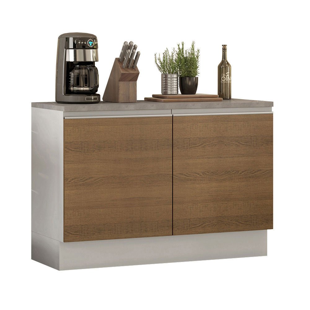 Mueble Inferior de Cocina Glamy Blanco y Marron 120x84cm con Mesón de Madera y sin Estufa con 3 Entrepaños - MUEBLES INFERIORES DE COCINA | Bylmo