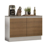 Mueble Inferior de Cocina Glamy Blanco y Marron 120x84cm con Mesón de Madera y sin Estufa con 3 Entrepaños - MUEBLES INFERIORES DE COCINA | Bylmo
