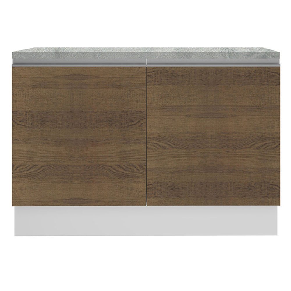 Mueble Inferior de Cocina Glamy Blanco y Marron 120x84cm con Mesón de Madera y sin Estufa con 3 Entrepaños - MUEBLES INFERIORES DE COCINA | Bylmo