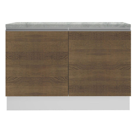Mueble Inferior de Cocina Glamy Blanco y Marron 120x84cm con Mesón de Madera y sin Estufa con 3 Entrepaños - MUEBLES INFERIORES DE COCINA | Bylmo