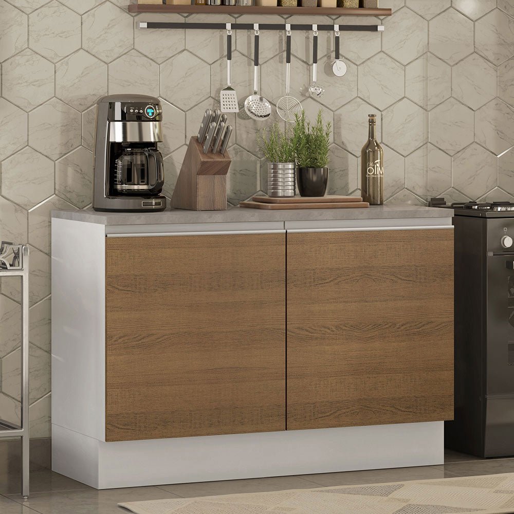 Mueble Inferior de Cocina Glamy Blanco y Marron 120x84cm con Mesón de Madera y sin Estufa con 3 Entrepaños - MUEBLES INFERIORES DE COCINA | Bylmo