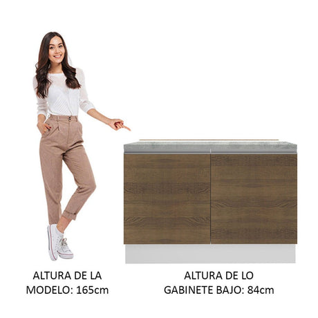Mueble Inferior de Cocina Glamy Blanco y Marron 120x84cm con Mesón de Madera y sin Estufa con 3 Entrepaños - MUEBLES INFERIORES DE COCINA | Bylmo