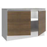 Mueble Inferior de Cocina Glamy Blanco y Marron 120x84cm con Mesón de Madera y sin Estufa con 3 Entrepaños - MUEBLES INFERIORES DE COCINA | Bylmo