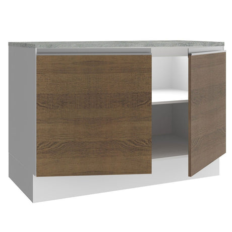 Mueble Inferior de Cocina Glamy Blanco y Marron 120x84cm con Mesón de Madera y sin Estufa con 3 Entrepaños - MUEBLES INFERIORES DE COCINA | Bylmo