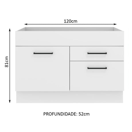 Mueble Inferior de Cocina Agata Blanco 120x81cm sin Mesón y sin Estufa con 2 Cajones - MUEBLES INFERIORES DE COCINA | Bylmo