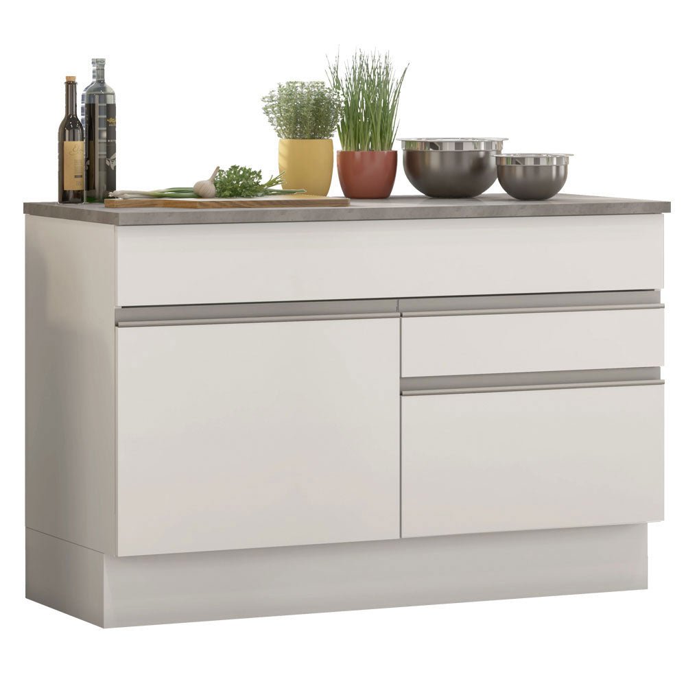 Mueble Inferior de Cocina Glamy Blanco 120x84cm con Mesón de Madera y sin Estufa con 2 Cajones - MUEBLES INFERIORES DE COCINA | Bylmo