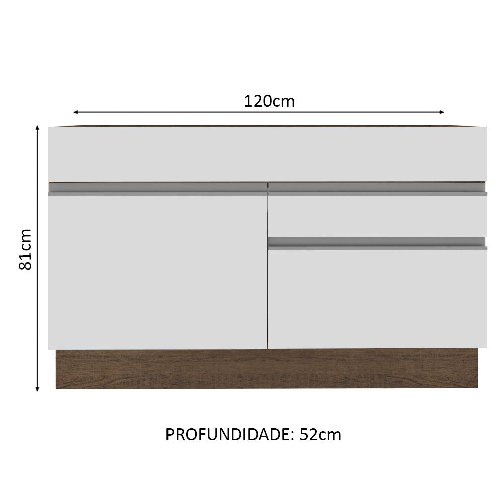 Mueble Inferior de Cocina Glamy Marron y Blanco 120x81cm sin Mesón y sin Estufa con 2 Cajones - MUEBLES INFERIORES DE COCINA | Bylmo