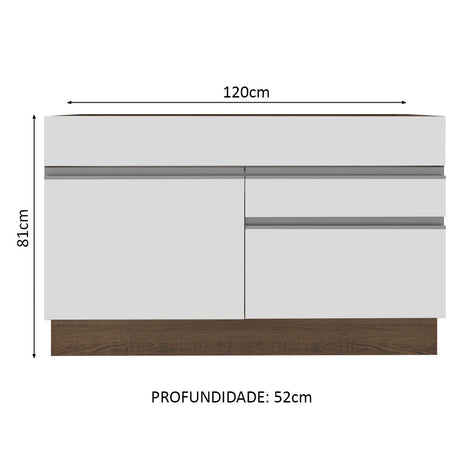Mueble Inferior de Cocina Glamy Marron y Blanco 120x81cm sin Mesón y sin Estufa con 2 Cajones - MUEBLES INFERIORES DE COCINA | Bylmo
