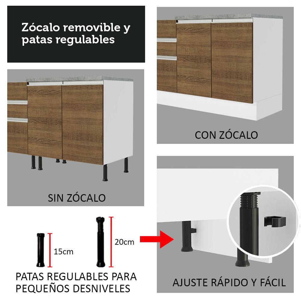 Mueble Inferior de Cocina Glamy Blanco y Marron 120x81cm sin Mesón y sin Estufa con 2 Cajones - MUEBLES INFERIORES DE COCINA | Bylmo