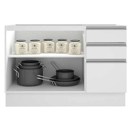Mueble Inferior de Cocina Glamy Blanco 120x81cm sin Mesón y sin Estufa con 3 Cajones - MUEBLES INFERIORES DE COCINA | Bylmo