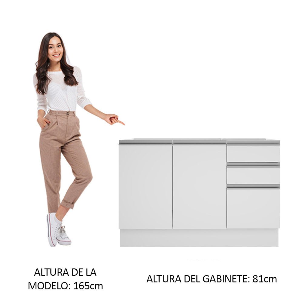 Mueble Inferior de Cocina Glamy Blanco 120x81cm sin Mesón y sin Estufa con 3 Cajones - MUEBLES INFERIORES DE COCINA | Bylmo