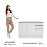 Mueble Inferior de Cocina Glamy Blanco 120x81cm sin Mesón y sin Estufa con 3 Cajones - MUEBLES INFERIORES DE COCINA | Bylmo