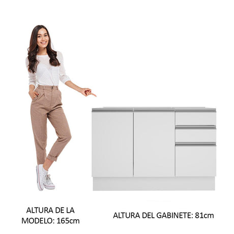 Mueble Inferior de Cocina Glamy Blanco 120x81cm sin Mesón y sin Estufa con 3 Cajones - MUEBLES INFERIORES DE COCINA | Bylmo