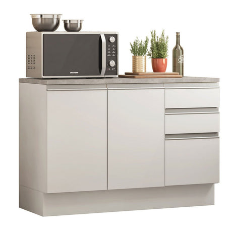 Mueble Inferior de Cocina Glamy Blanco 120x84cm con Mesón de Madera y sin Estufa con 3 Cajones - MUEBLES INFERIORES DE COCINA | Bylmo